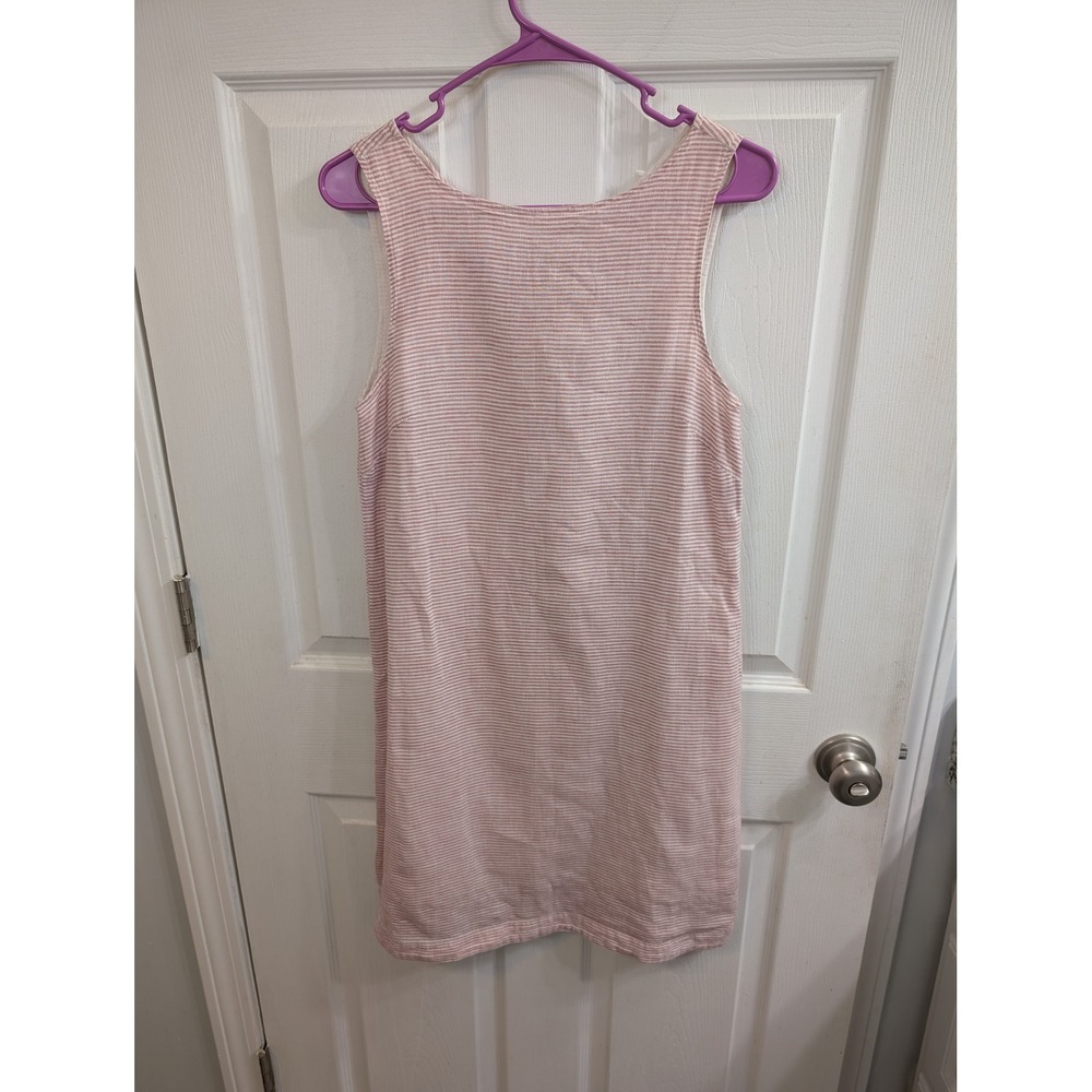 Beach Lunch Lounge Shift Dress Pink Striped Linen Blend Mini Lined - Size XS